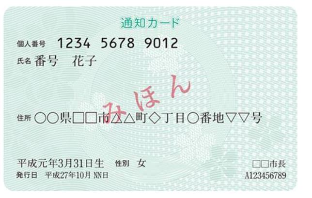 通知カードのみほん画像